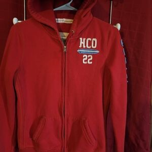 Hollister Red Zip-Up Hoodie with Logo